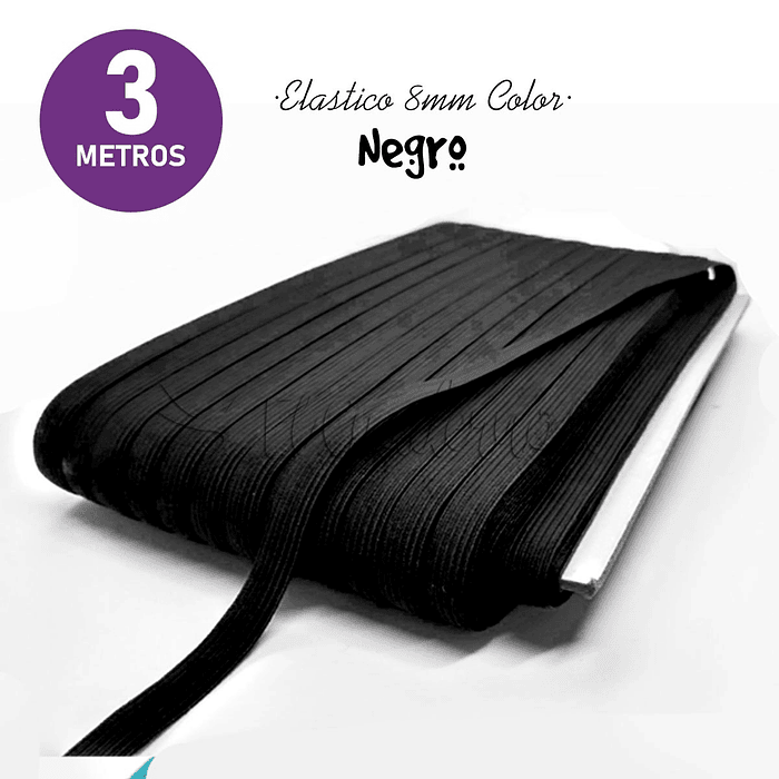 Elástico Plano Negro 3 metros x 8mm