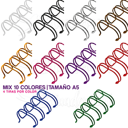 Mix Anillo 22mm con 10 colores, Tamaño A5,  40 unidades (4 tiras por color)