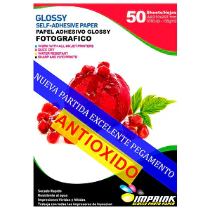 Papel Adhesivo Glossy A4 / 135g / 50 Hojas / Marca IMPRINK