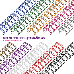 Mix Anillo 19mm con 10 colores, Tamaño A5,  40 unidades (4 tiras por color)
