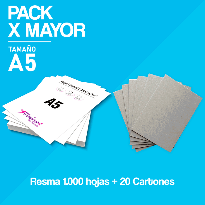 Pack Bond A5 106g: Resma Mil Hojas con 20 Tapas de Cartón Piedra de 1,5mm