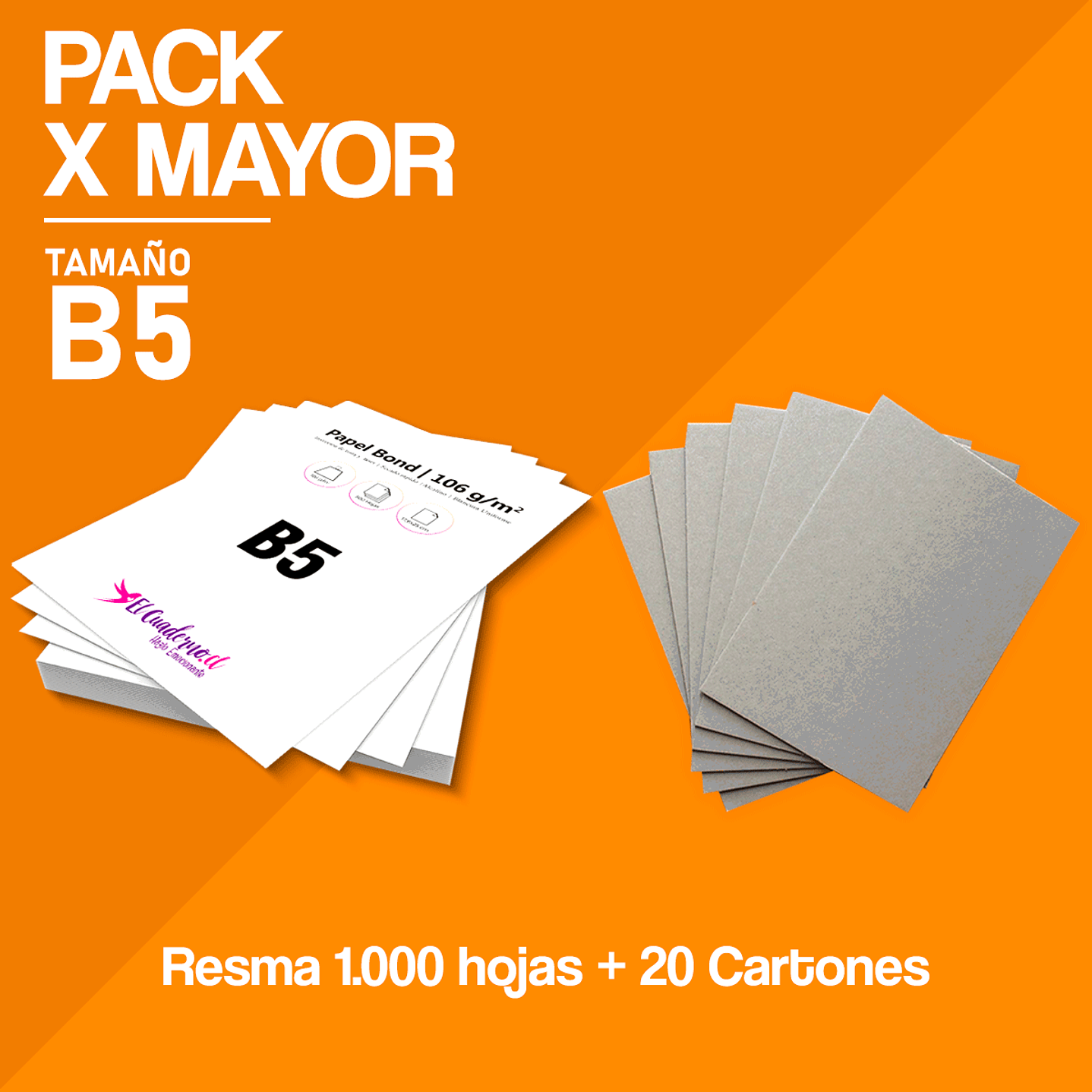 Kit Agendas B5: Resma Papel Bond 106g Mil hojas + 20 Tapas Cartón Piedra – Pack por Mayor 1