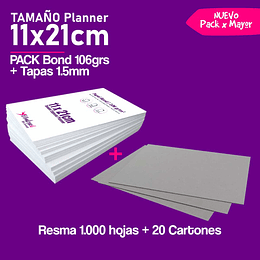 Pack Bond Planner 11 x 21 cm Mil Hjs + 20 Tapas Cartón Piedra
