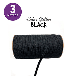 Elástico Glitter Plano Colores 3mts - Negro
