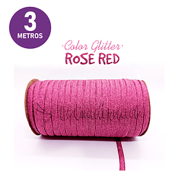 Elástico Glitter Plano Colores 3mts - Rose Red