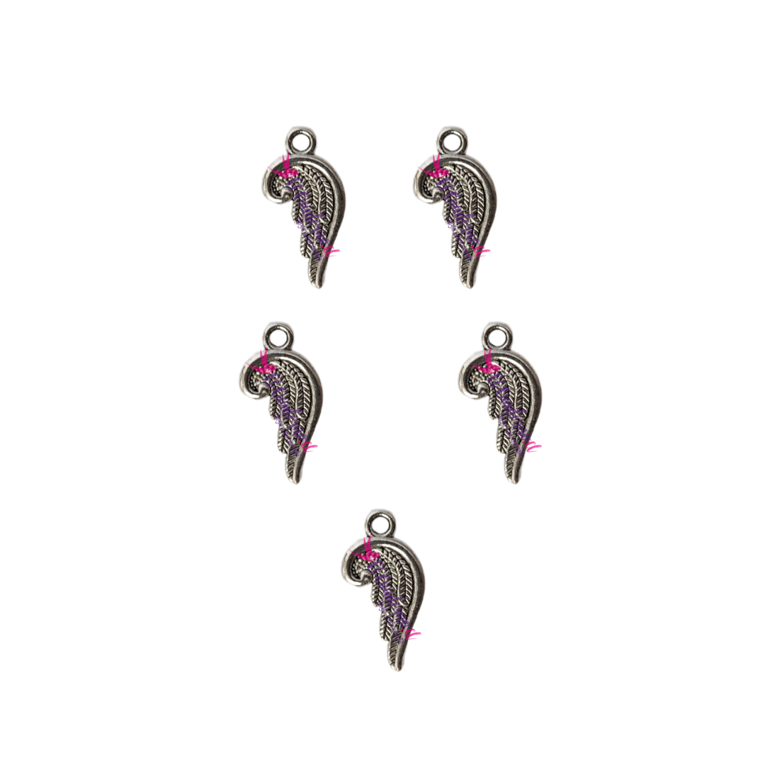 Dije Forma de ala metálico 16x10mm, Set de 5 unidades
