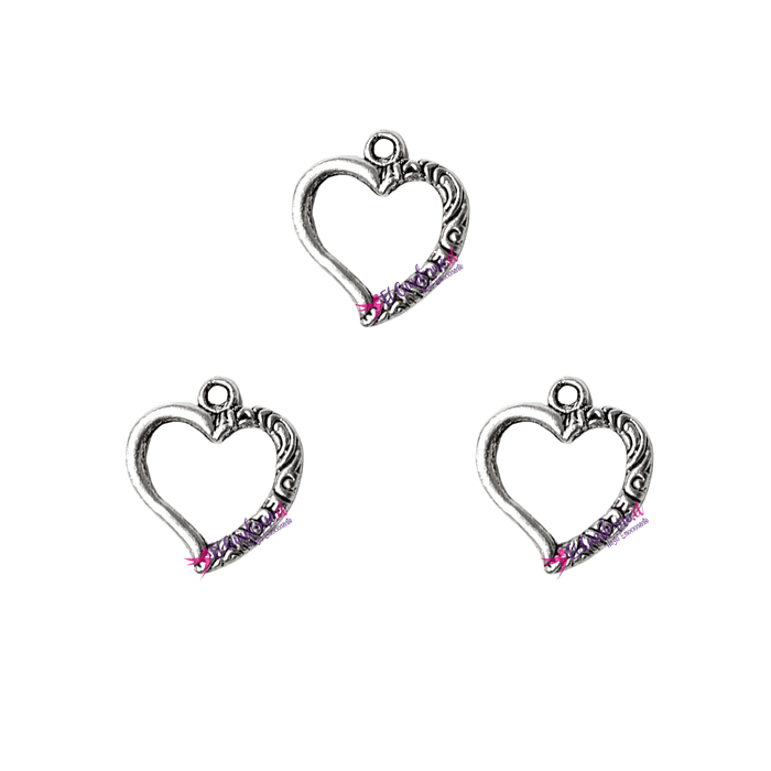  Dije Corazón Metálico 25x22mm, Set de 3 unidades