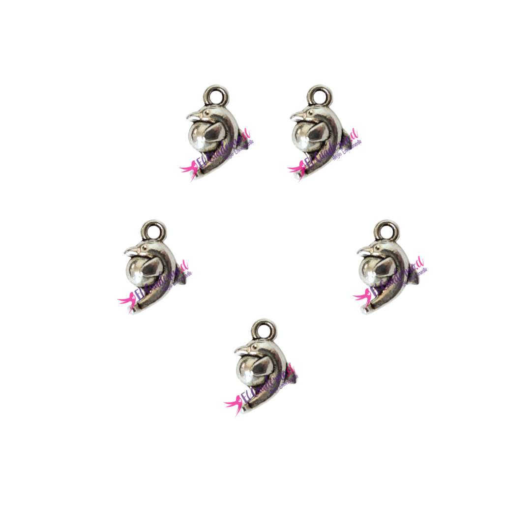 Dije Delfín metálico 10x15mm, Set de 5 unidades