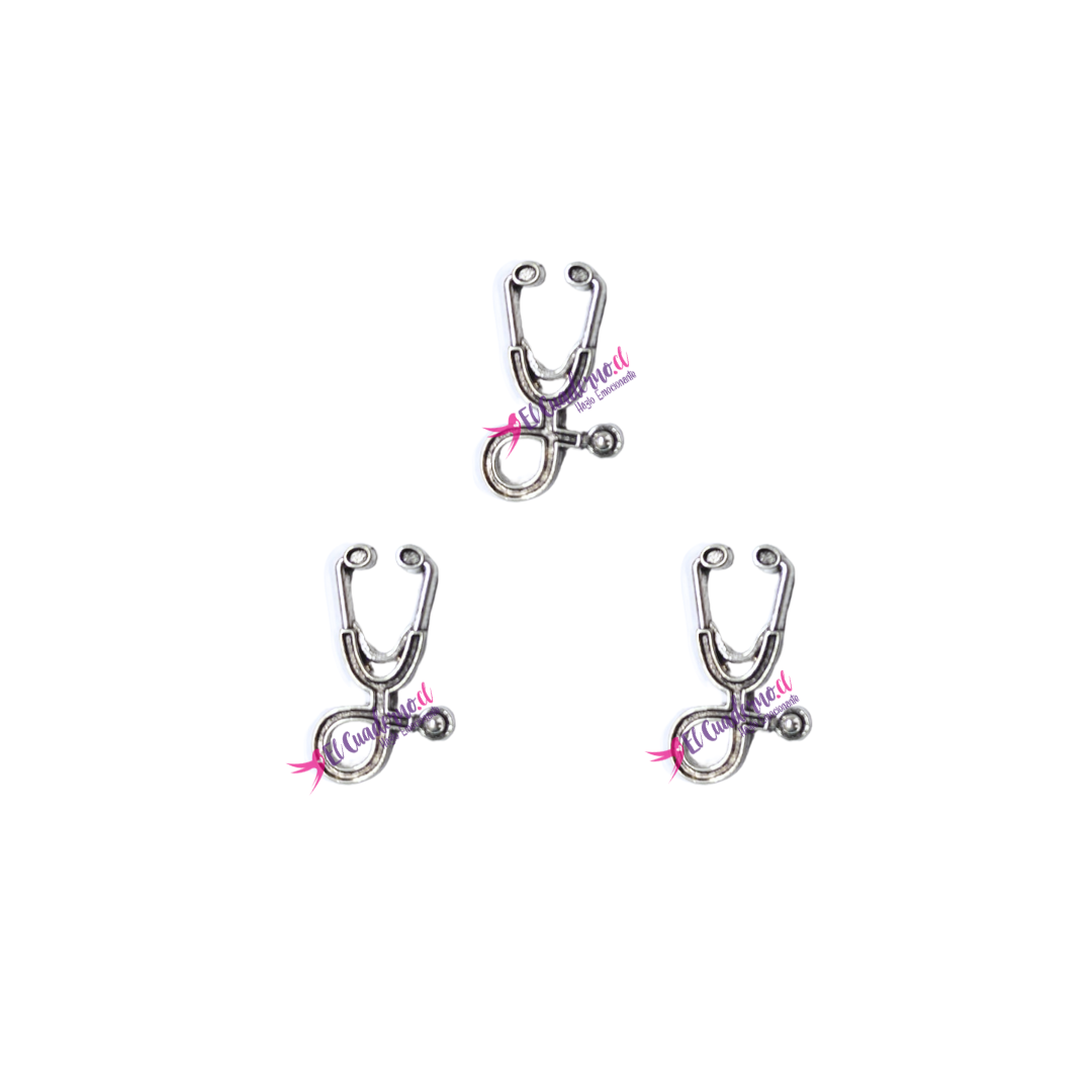 Dije Estetoscopio Metálico 26x15mm, Set de 3 unidades