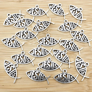 Dije Metálico de Pez Jesús, 22x12 mm, Set de 5 Unidades