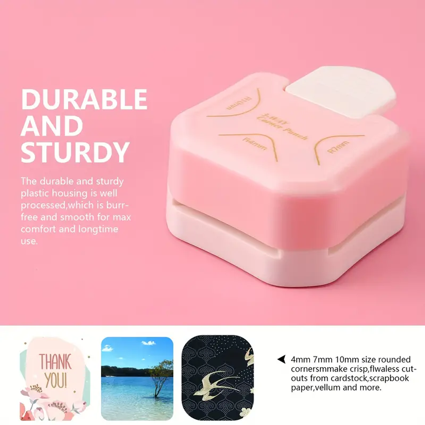 Perforador Redondeador de Esquinas con 3 Cortes, Color Rosado 3 en 1 4