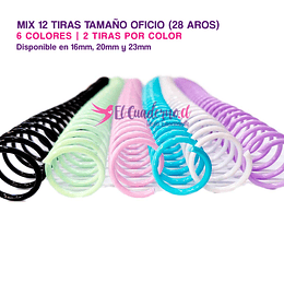Mix Espiral Plástico Pastel 6 Colores, 12 Tiras Tamaño Oficio | Para CINCH 2:1