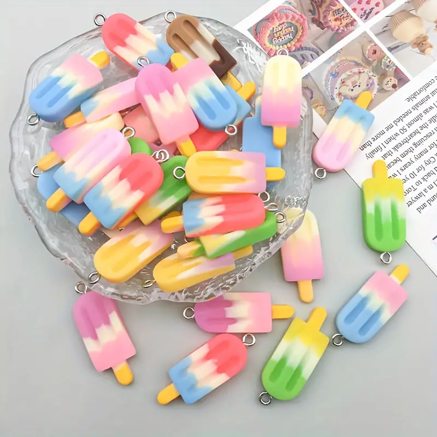 Dije Helados de colores surtidos de Resina, Set de 5 unidades, 33x11mm 4