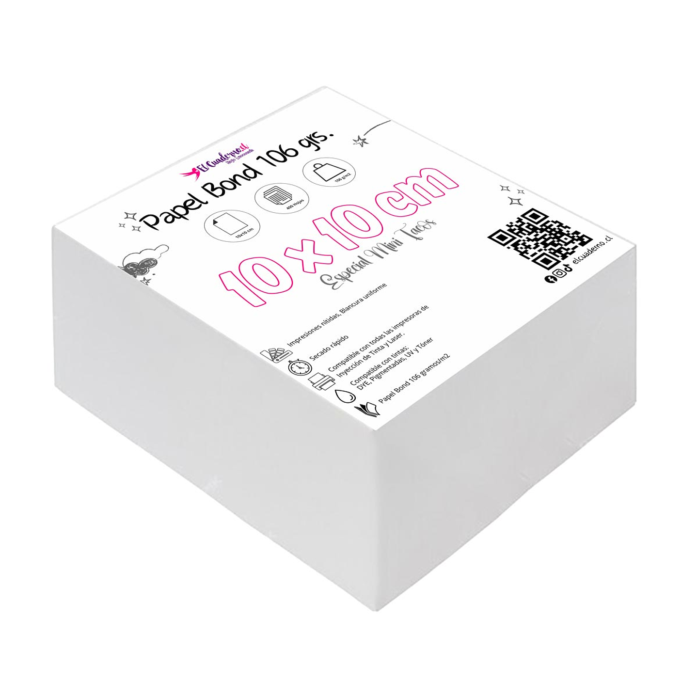 Bond Taco 10x10 cm 106grs. 500 Hojas + 10 TAPAS 1