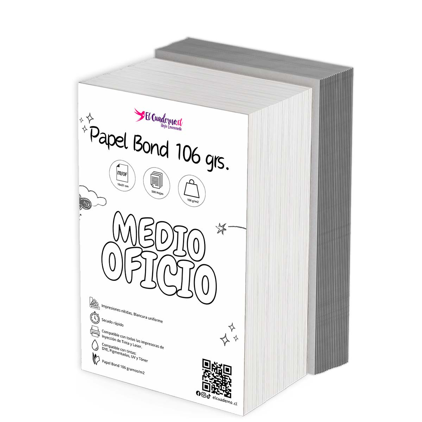 Pack Papel Bond Medio Oficio  106g Mil Hojas más 20 Tapas  2