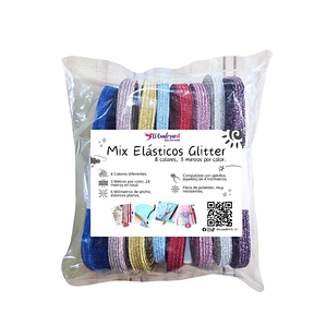 Mix Elástico Glitter 8 Colores - 3 Metros por color