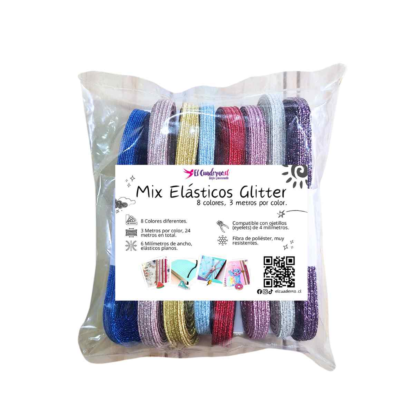 Mix Elástico Glitter 8 Colores - 3 Metros por color 1