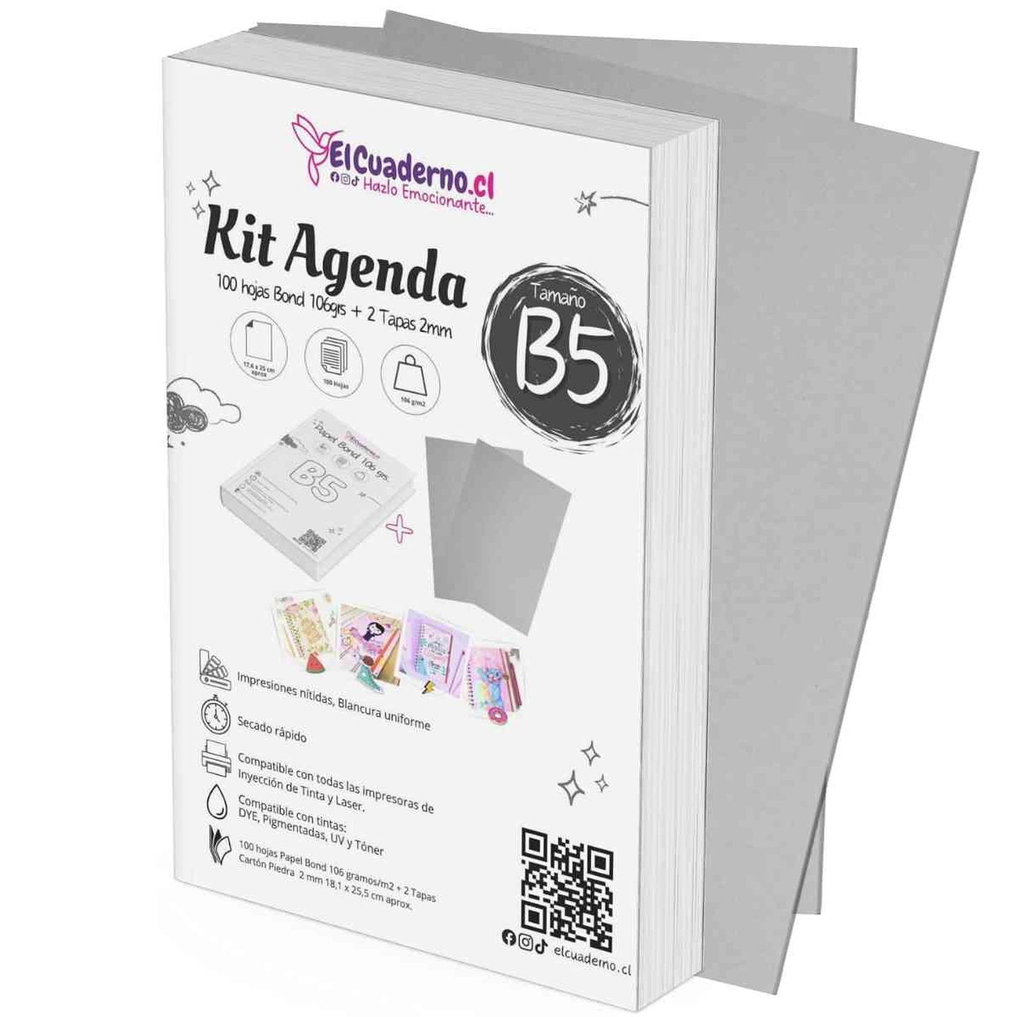 Kit Agenda B5 - 100 Hojas Bond 106grs + Tapas de Cartón Piedra 1