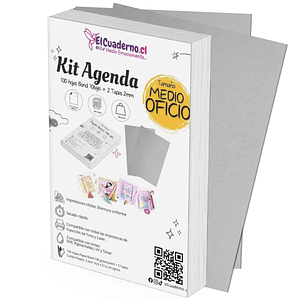 Kit Agenda Medio Oficio 100 Hojas Bond 106grs + Tapas de Cartón Piedra