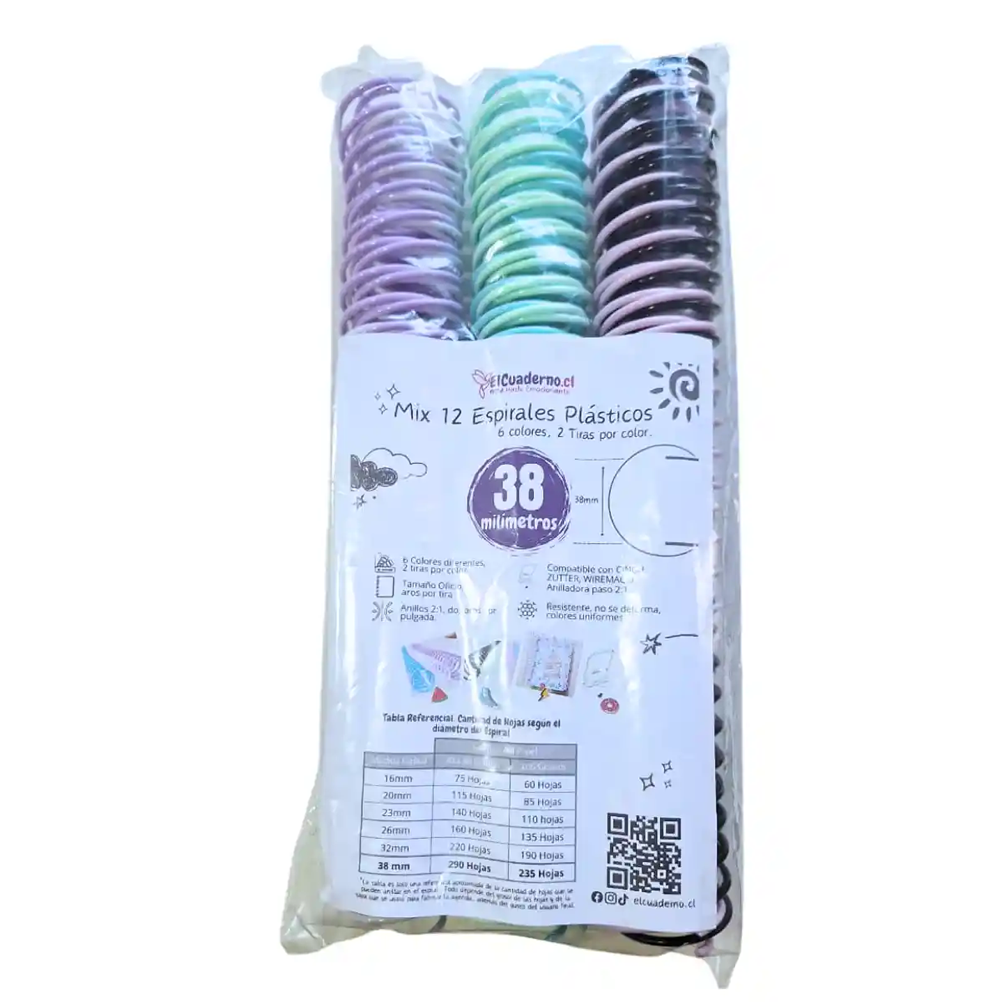 Set de Espirales Plásticos 38mm - Mix 6 Colores Pastel, Compatible con CINCH 2:1 1