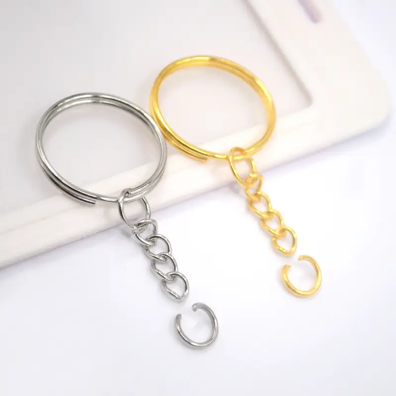 Pack 50 Argollas Llavero 25 mm Dorado o Plateado con Cadena y Unión