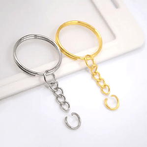 Pack 50 Argollas Llavero 25 mm Dorado o Plateado con Cadena y Unión