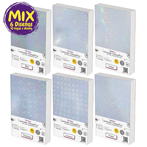 Mix 60 hojas Laminado Holográfico Frio 6 Diseños Transparentes