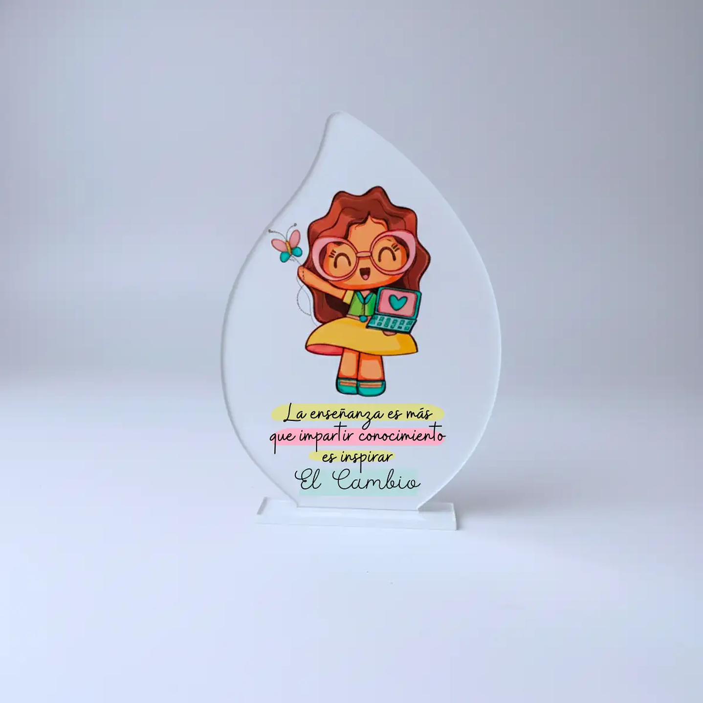 Galvano Hoja 13×9cm Con Base Acrílico Blanco- Personalizable 1