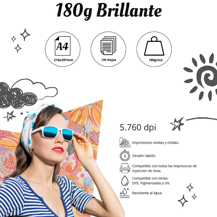 Papel Fotográfico Brillante A4 180gr / 100 hojas 1