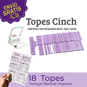18 Topes Anilladora Cinch - Compatible con Cinch Rosada, Menta, Negra