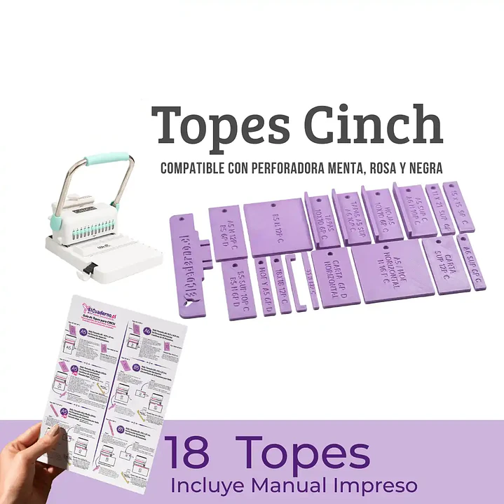 18 Topes Anilladora Cinch - Compatible con Cinch Rosada, Menta, Negra 1