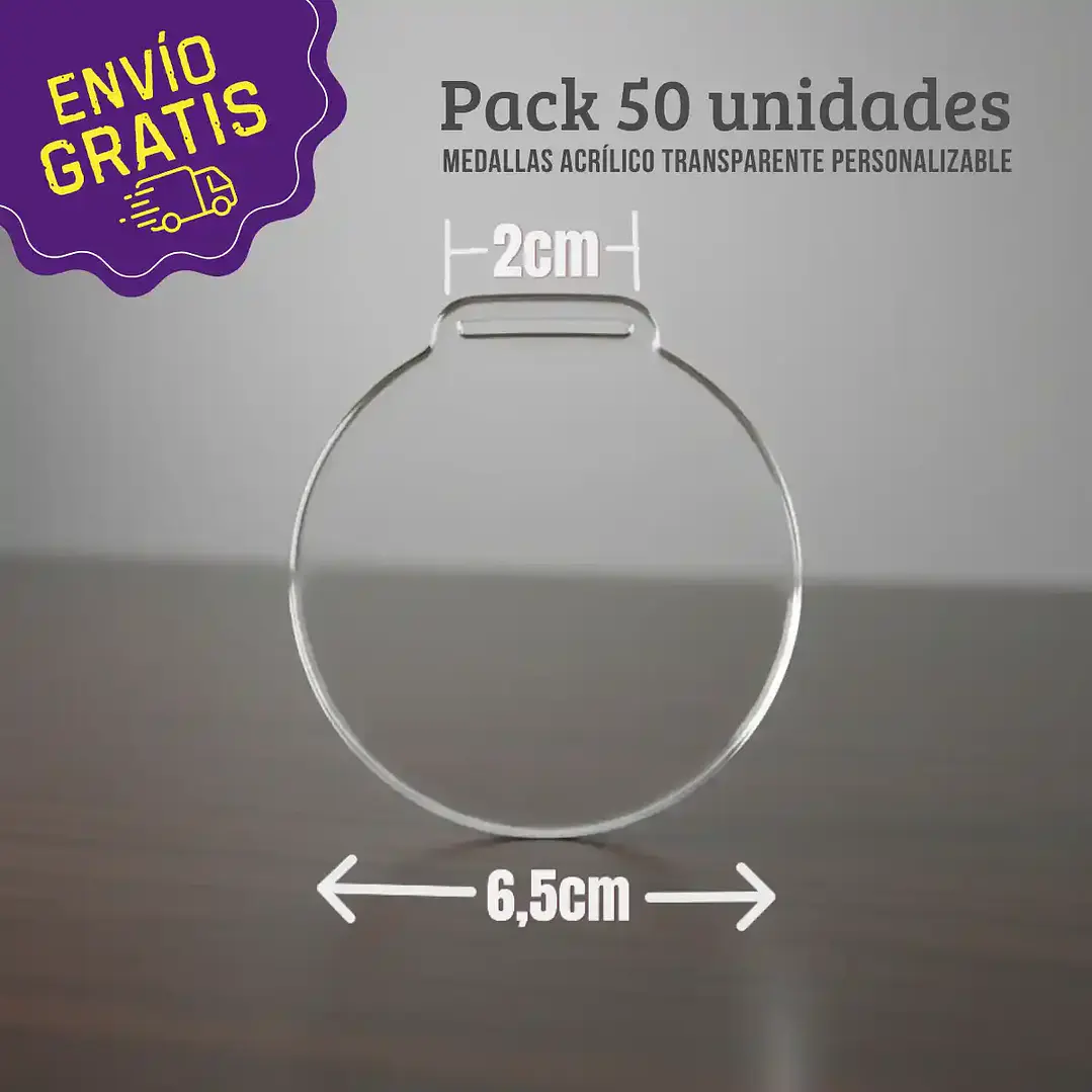 Pack 50 Medallas Acrílico Transparente 6,5cm Personalizable - Envío Gratis 1