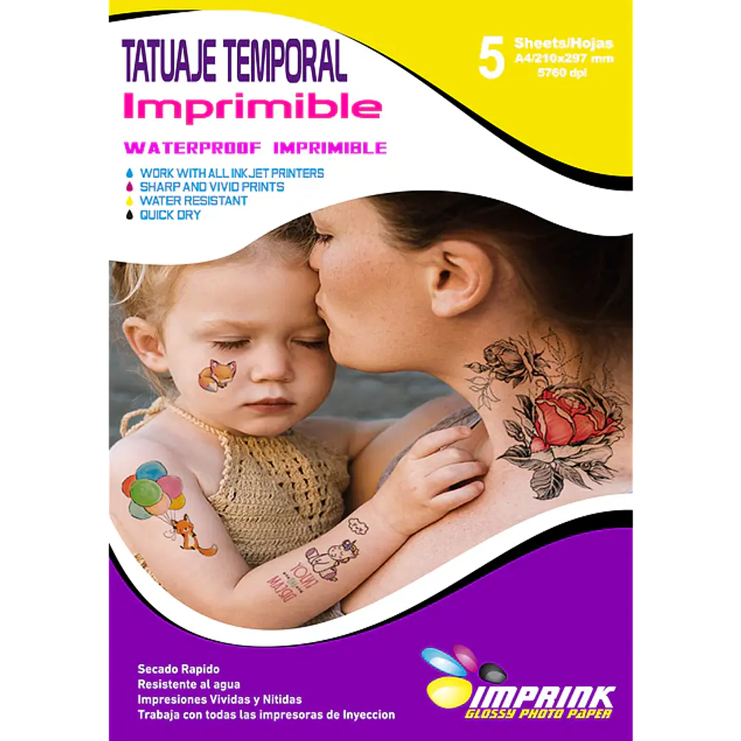 Tatuaje Temporal Imprimible Transparente A4/5 Hojas 1