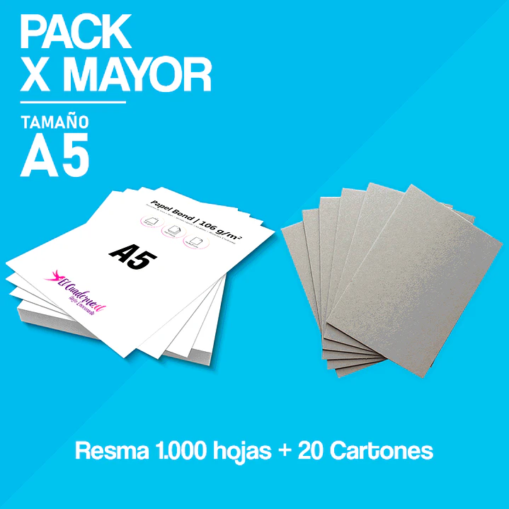 Pack Bond A5 Mil hojas 106grs + 20 Tapas Cartón Piedra 1.5mm – Pack por Mayor 1