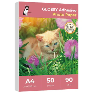 PAPEL ADHESIVO 90 GRAMOS GLOSSY (BRILLANTE) 50 HOJAS