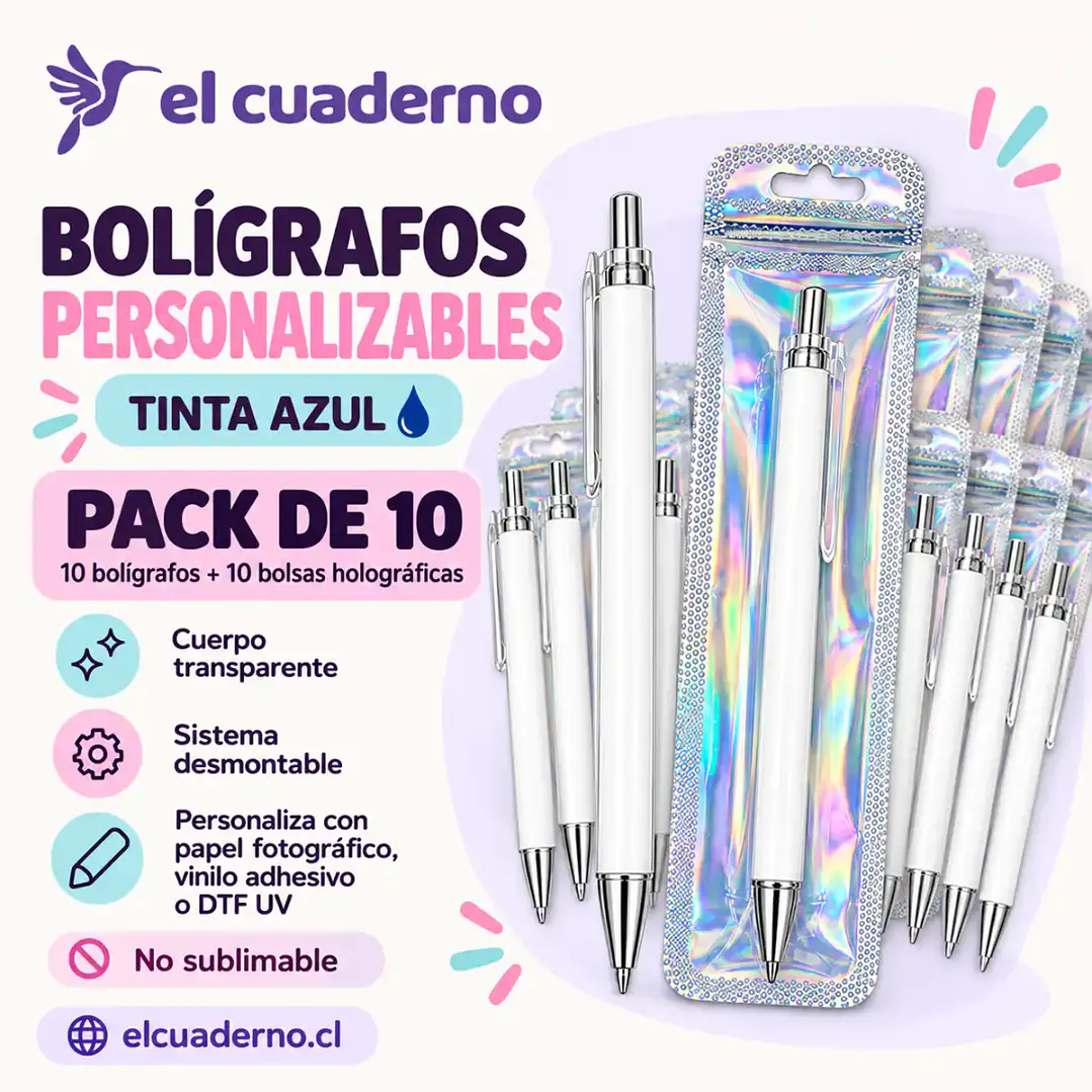 Bolígrafos Personalizables Tinta Azul + Bolsas Holográficas 1