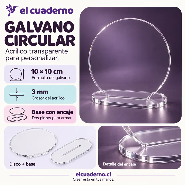 Galvano Redondo 10×10 cm con soporte - Personalizable | BANCO SOLIDO O TRANSPARENTE 5