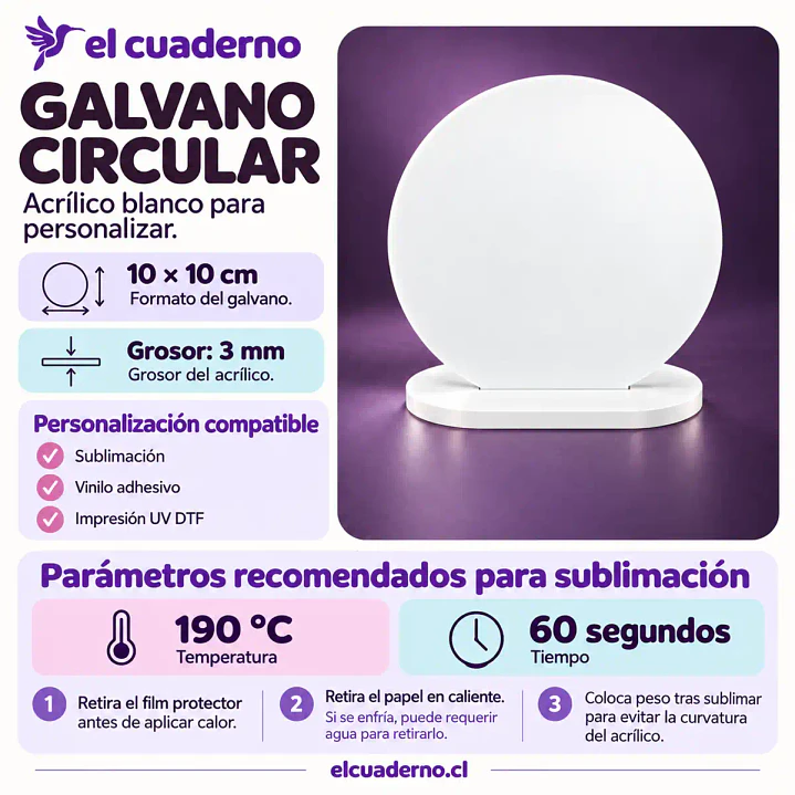 Galvano Redondo 10×10 cm con soporte - Personalizable | BANCO SOLIDO O TRANSPARENTE 2