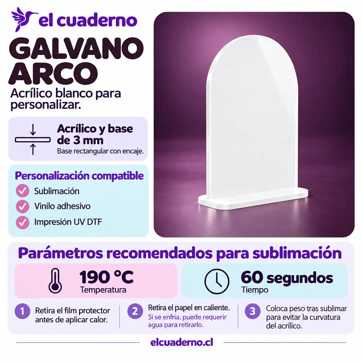 Gálbano Arco Con Base Acrílico - Personalizable  | BANCO SOLIDO O TRANSPARENTE 3