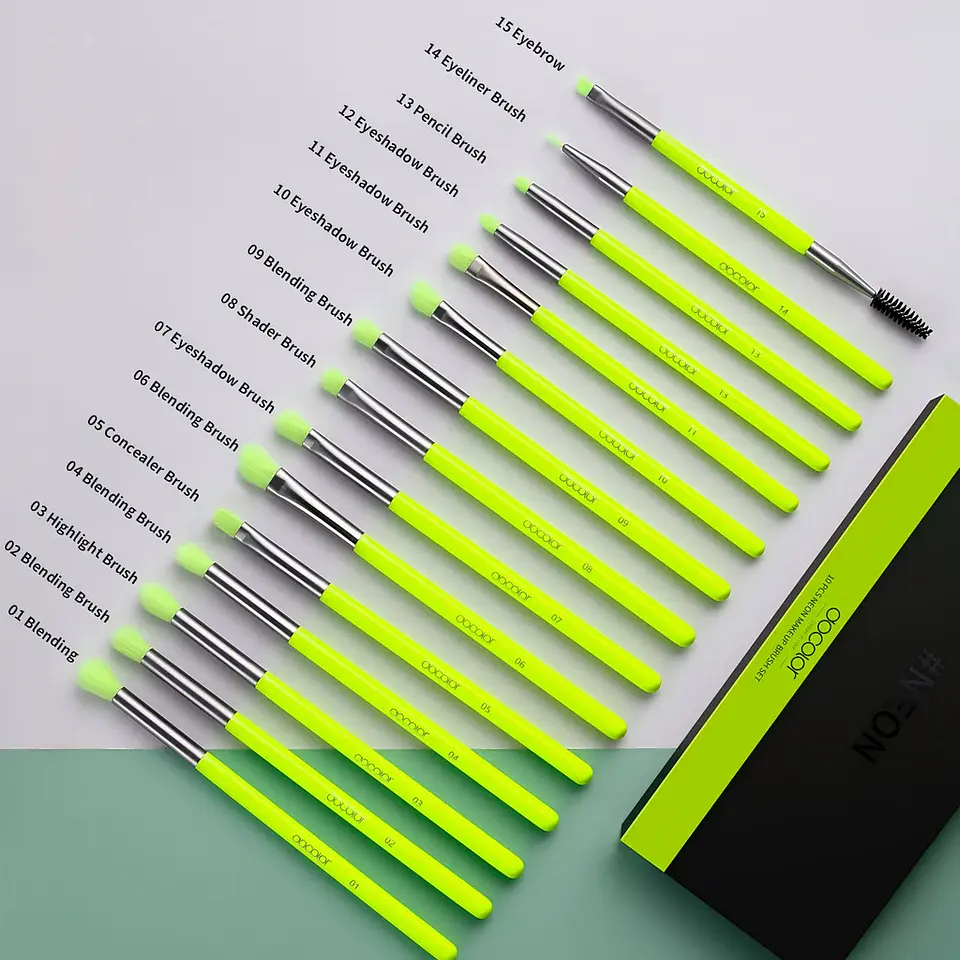 Neon Green 15 Pieces Eye Brush Set 2