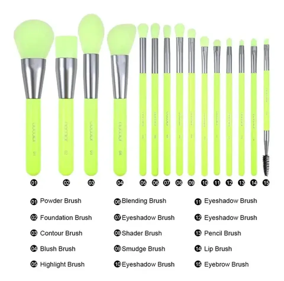Neon Green – 15 Pieces Makeup Brush Set 3