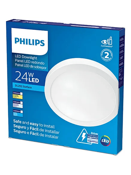 FOCO PANEL LED 24W 4000K SOBREPONER REDONDO DL252 G2 PHILIPS 1