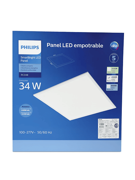 Panel Led Rc048 34w 4000k 4260lm 605x605mm Philips 1