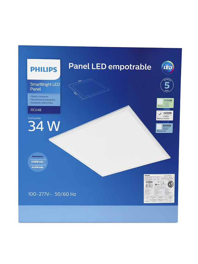 Panel Led Rc048 34w 4000k 4260lm 605x605mm Philips 1