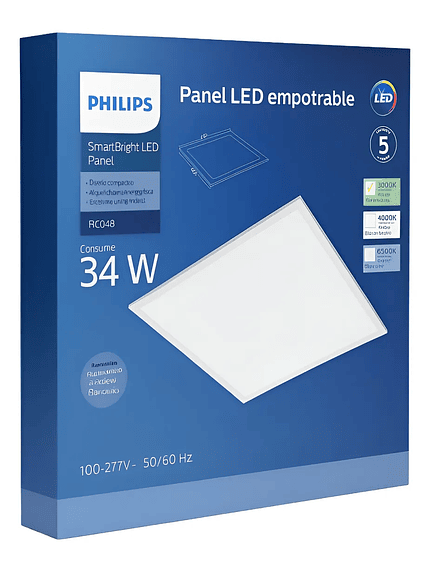 Panel Led Rc048 34w 3000k 4100lm 605x605mm Philips 1