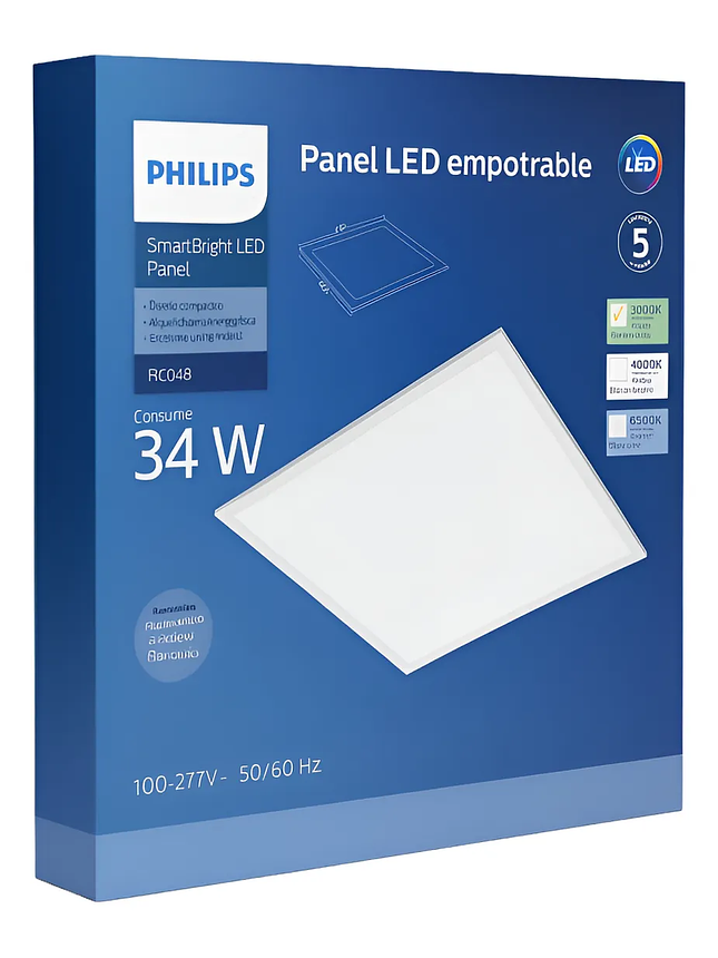 Panel Led Rc048 34w 3000k 4100lm 605x605mm Philips 1