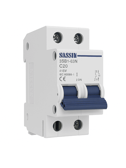 Interruptor Automático Riel Din 2X20A 6Ka Curva C Sassin 1