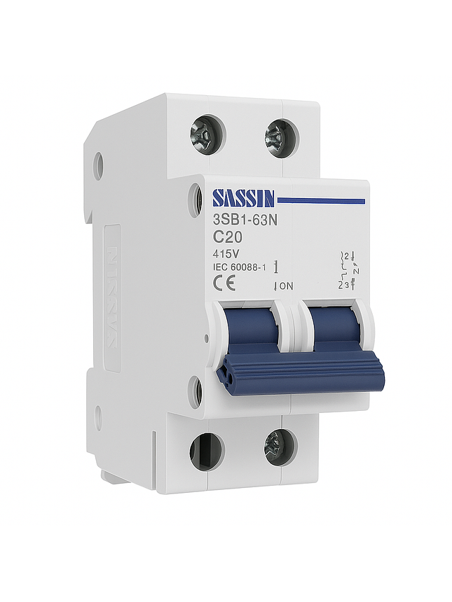 Interruptor Automático Riel Din 2X20A 6Ka Curva C Sassin 1