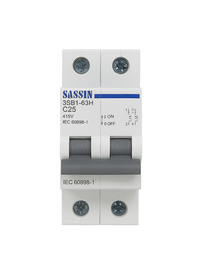 Interruptor Automático Riel Din 2X20A 10Ka Curva C Sassin 3