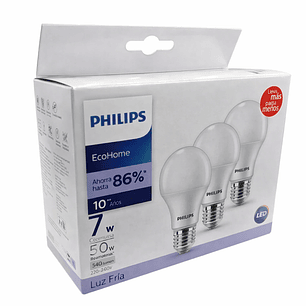 Pack 3 Ampolletas LED Philips 7W E27 Luz Fría 6500K